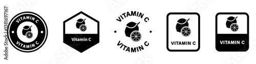 Vitamin C - vector icons for food or supplement container isolated on white.