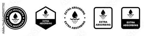 Extra Absorbing - signs for product information packaging label. Vector isolated on white.