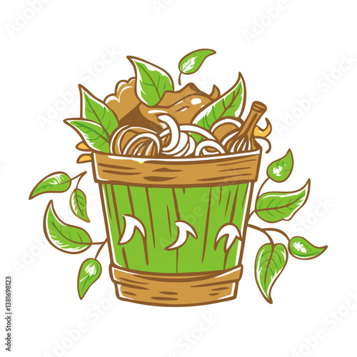 Eco-friendly compost bin icon with organic waste, sustainability concept