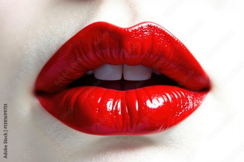 Obraz premium Close-up of luscious red lips against pure white backdrop, studio, smooth, passion