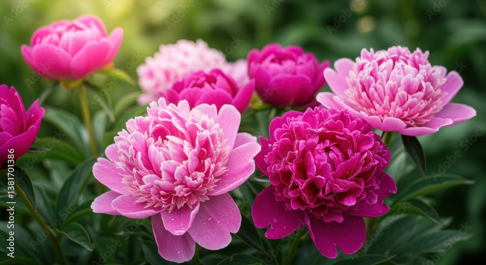 A vibrant array of pink peonies amidst rich greenery creates a lush garden scene, celebrating the beauty of these flowers for floral designs and nature-themed projects. A vibrant array of pink peonies amidst rich greenery creates a lush garden scene, celebrating the beauty of these flowers for floral designs and nature-themed projects.
