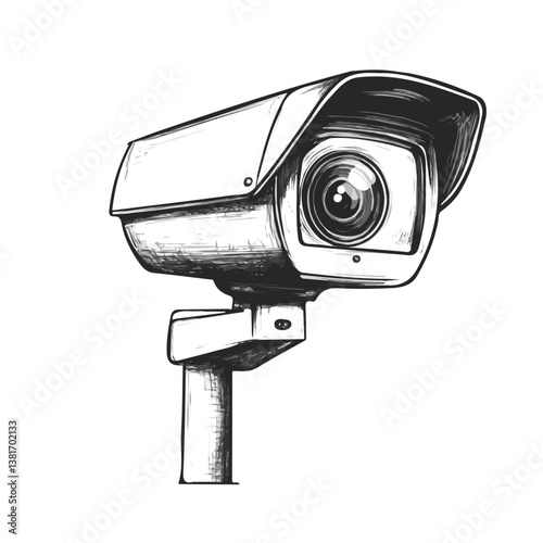 Security camera minimalist flat illustration, featuring a clean design isolated on a white background.

