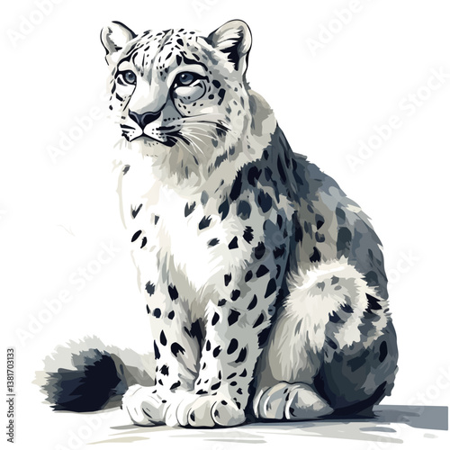 Snow leopard minimalist flat illustration, featuring a clean design isolated on a white background.

