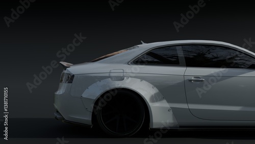 REALISTIC WHITE SPORT CAR. 3D RENDERING