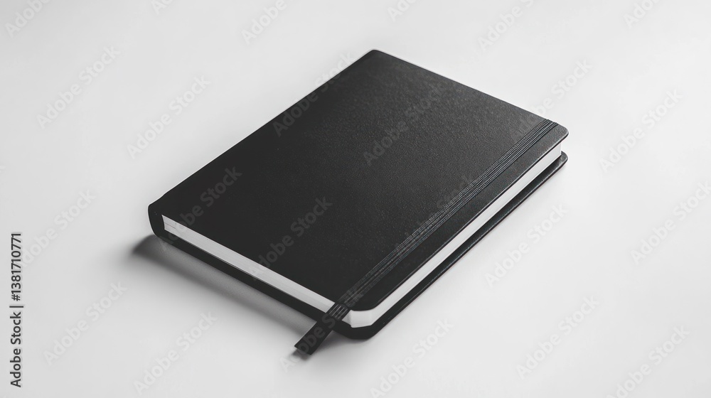 Black Notebook with Elastic Band on White Background for Stationery Black Notebook with Elastic Band on White Background for Stationery