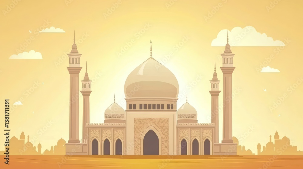 Obraz premium Sunset Over a Grand Architectural Structure with Minarets and Domes