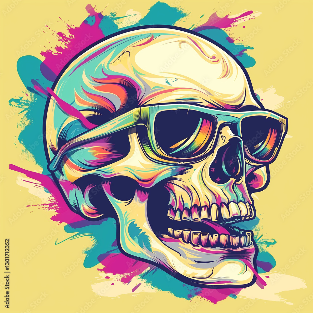 Obraz premium Colorful new school tattoo illustration of a skull