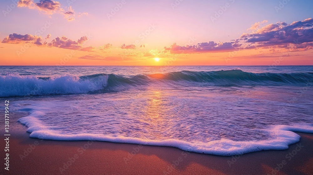 A tranquil ocean sunset painting the sky with soft hues and gentle waves