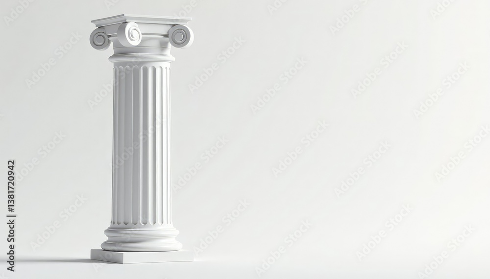 Elegant Roman column against pristine white backdrop, stone, texture, structure Elegant Roman column against pristine white backdrop, stone, texture, structure