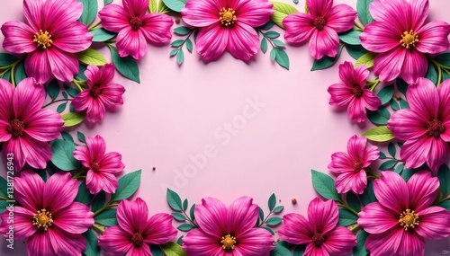 Intricate fuchsia flower motif, repeating design element, petals, leaves