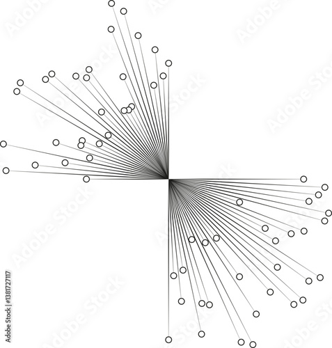 Two beams of long rays with outline circles at the ends