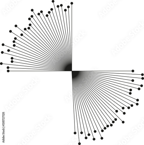 Two beams of long rays with dots at the ends