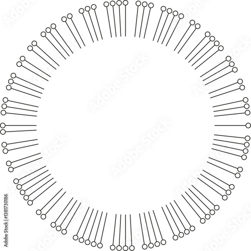 Medium-length rays with outline circles at the ends radiating from an empty central space.