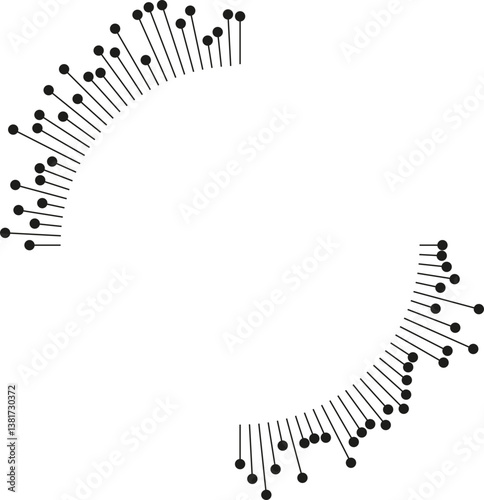 Irregular rays with dots at the ends radiate outward from the center.