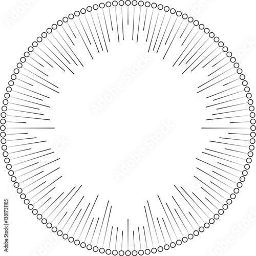 Irregular rays tapering outwards from the center