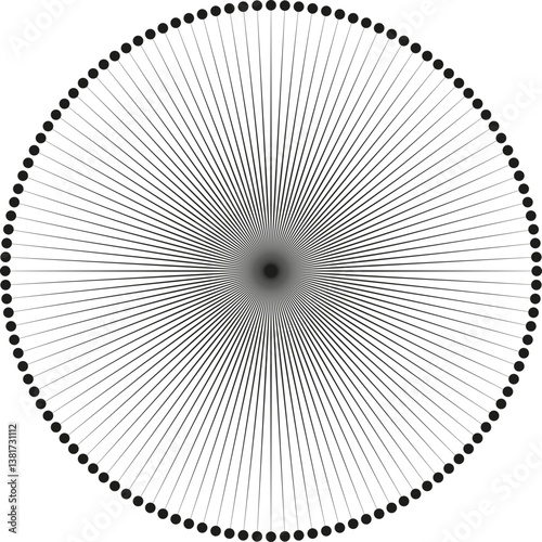 Circular shape with regular rays radiating from the center