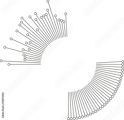 Circular shape with two beams of long rays radiating outward