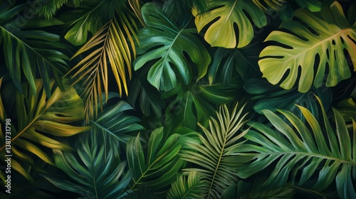 Wallpaper Mural Vibrant jungle foliage with various shades of green, tropical leaves with great detail. generative ai Torontodigital.ca