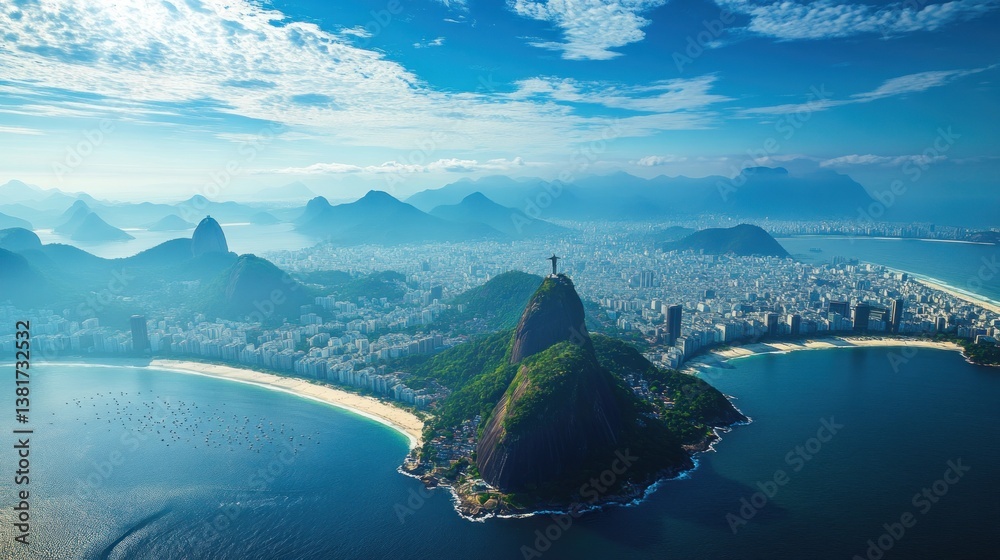 Breathtaking panoramic aerial vista of Rio de Janeiro's iconic coastline and cityscape