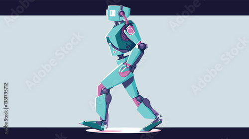 Futuristic humanoid robot walking with retro design elements