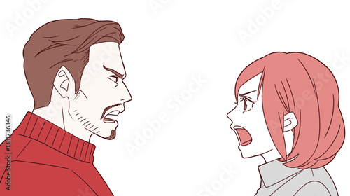 Caucasian adult male and female arguing: intense expression and confrontation