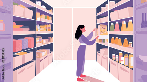 Caucasian female selecting product from grocery shelf in store aisle