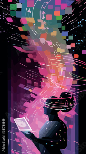 Futuristic abstract of female with tablet in digital space