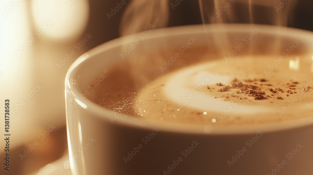 Steaming Hot Beverage in a White Cup with Frothy Top and Cinnamon Sprinkle Steaming Hot Beverage in a White Cup with Frothy Top and Cinnamon Sprinkle