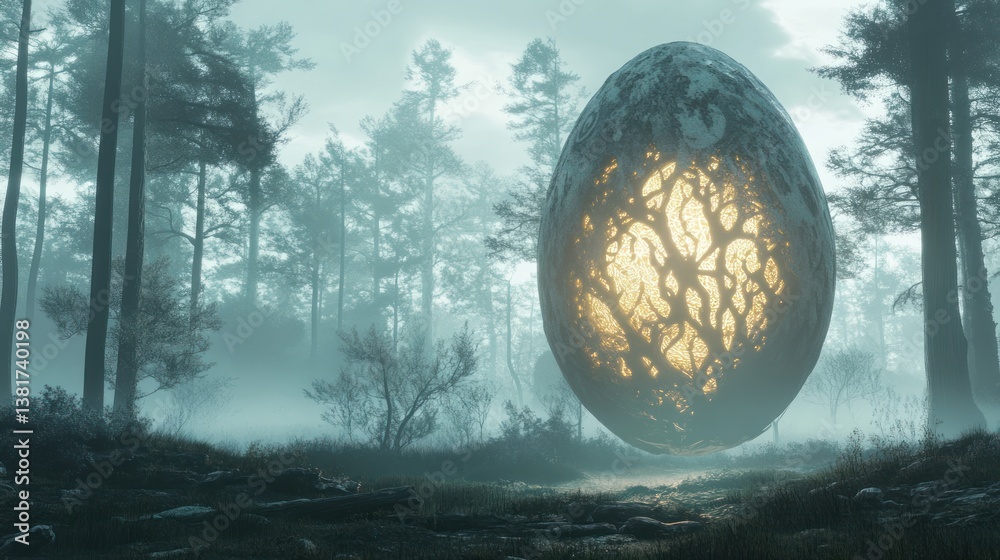 Enigmatic forest scene with mystical glowing orb evoking ethereal beauty