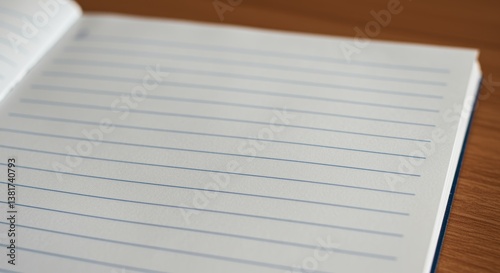 A close-up of an open notebook with blank lined pages, inviting creativity for writers and artists. Perfect for educational and stationery themes.
