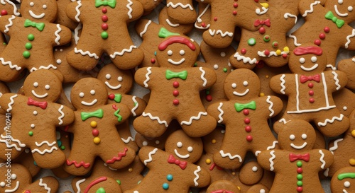 A delightful assortment of uniquely decorated gingerbread cookies with colorful icing and festive designs, perfect for holiday celebrations and winter festivities.