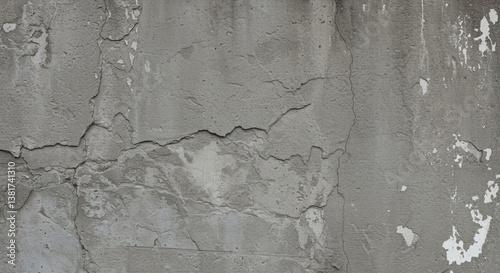 A textured gray concrete wall with visible cracks and peeling paint, reflecting the effects of weathering and age. This image showcases an industrial aesthetic, perfect for urban design themes.
