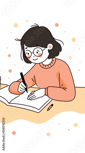 Young caucasian female child drawing at desk with colored pencils