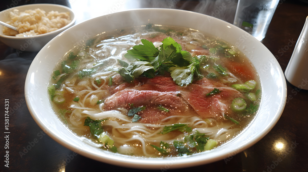 A classic pho bowl filled with fragrant broth rice noodles sliced beef and fresh herbs. A classic pho bowl filled with fragrant broth rice noodles sliced beef and fresh herbs.