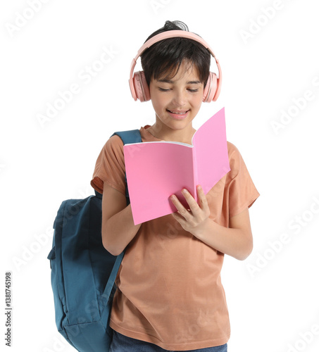 Smiling young boy with pink...