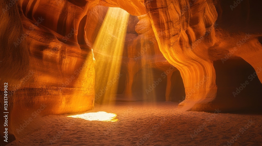 Spectacular sandstone canyon illuminated by sunbeams creating a serene ambiance