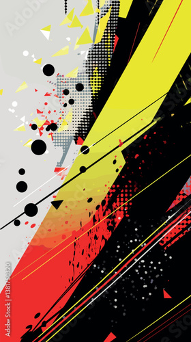 Abstract geometric art with bold red, yellow, black patterns and dynamic shapes