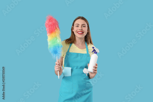 Young woman with bottle of ...