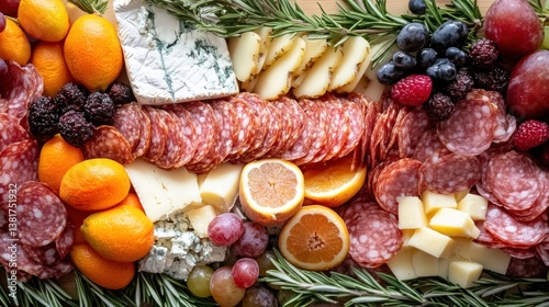 Obraz na płótnie Elegant Charcuterie Board: A Tapestry of Gourmet Delights and Vibrant Flavors w salonie