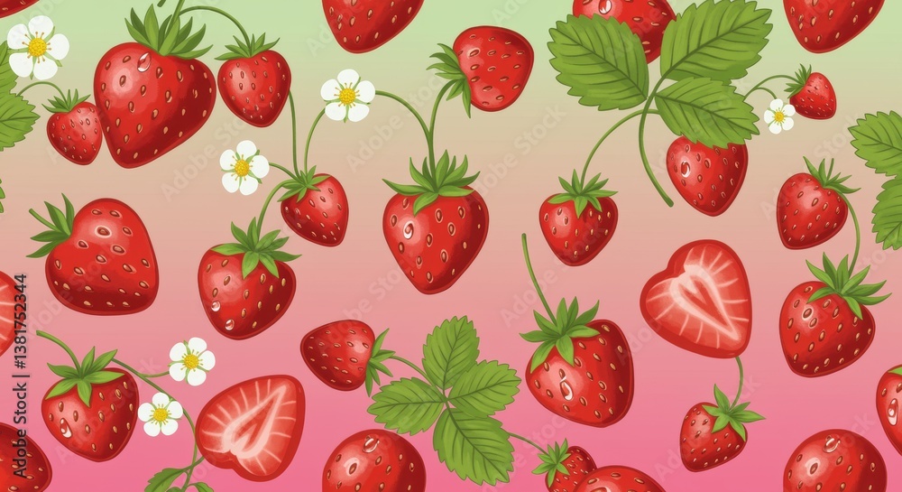 A vibrant design featuring ripe strawberries and delicate white flowers on a soft gradient background, embodying freshness and sweetness for food-related projects. A vibrant design featuring ripe strawberries and delicate white flowers on a soft gradient background, embodying freshness and sweetness for food-related projects.