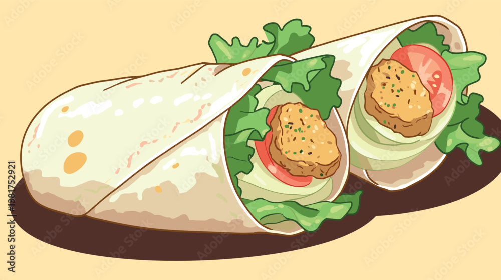 Delicious vegetable wraps with crispy nuggets and fresh vegetables