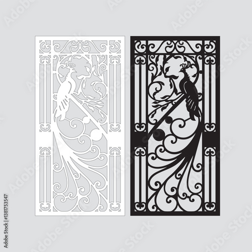 Ornamental Iron Gate Design with Parrot - CNC, Plasma, and Laser Cutting File