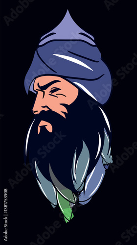 Portrait of bearded man with turban symbolizing strength and determination