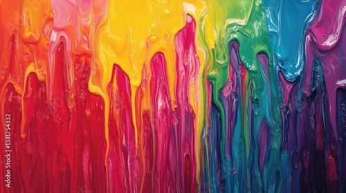 Vibrant streams of multicolored paint dripping down in artistic expression background