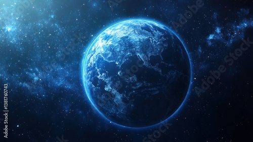 Obraz na płótnie Gleaming celestial orb: A vision of a blue planet floating amidst starry expanse w salonie