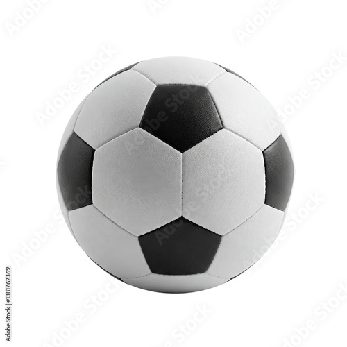 Soccer ball resting on a surface, showcasing classic black and white design. Transparent background png