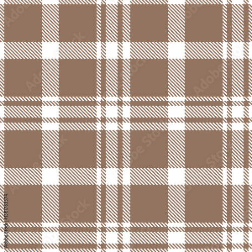 Warm White Tartan patterns fabric texture. Elegant Sandy Corral Brown Seamless Tartan