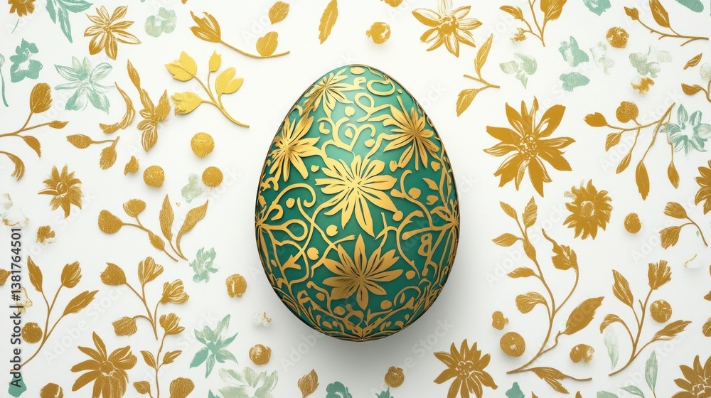 Decorated Egg on Floral Pattern Background for Spring Holiday Decoration