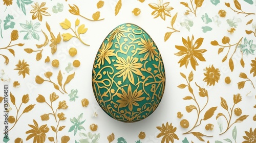 Obraz na płótnie Decorated Egg on Floral Pattern Background for Spring Holiday Decoration w salonie