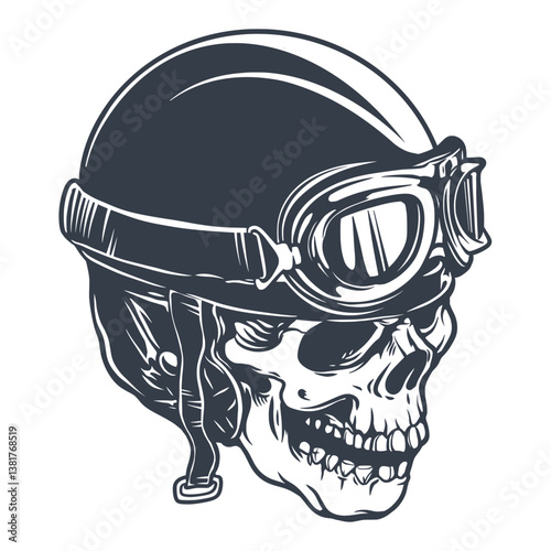 Premium skull head wearing motorcycle helmet vector illustration style clip art